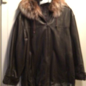 Stunning Brown Leather Bomber Jacket!! Reversible!
